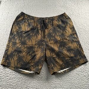 Outerknown Swim Trunks Mens 33‎ Olive Palm Print Drawstring Unlined Quick Dry